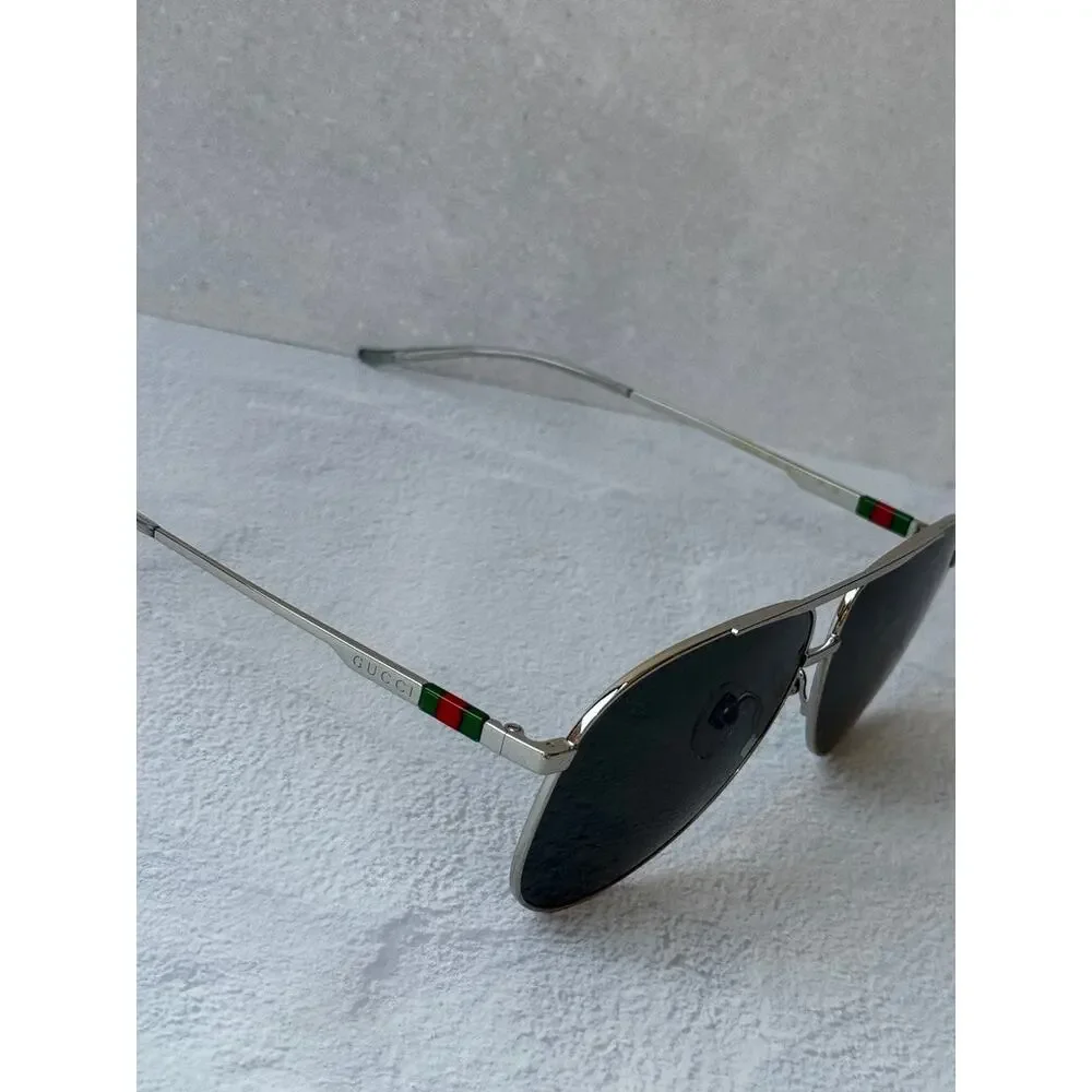 NEW Gucci GG1677S Silver Grey Lens Aviator Sunglasses $630